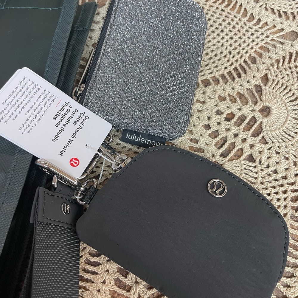 lululemon athletica reusable shopping tote, Dual Pouch Wristlet/glitter finish